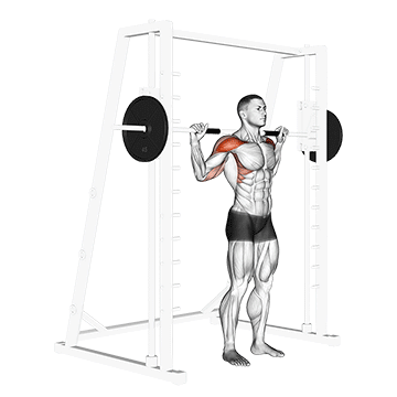 How to do Smith Standing Behind Head Military Press — animated demonstration