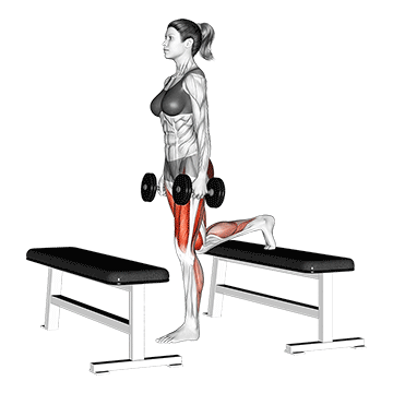 How to do Dumbbell Step-Up Lunge — animated demonstration